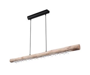 Plafonnier suspendu poutres en bois suspension naturelle décor cristal lampe suspendue, 1x LED 20 watt 1030 lumens blanc chaud, LxPxH 120x7x150cm, salon salle à manger