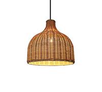 Plafonnier Suspendu rétro Minimaliste en Bambou Naturel et rotin, Abat-Jour E27, idéal pour Un Salon, Une Chambre ou Un café (35 cm)