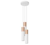 Plafonnier suspendu - SOLLUX - Pablo - Blanc - Bois naturel - 3x GU10