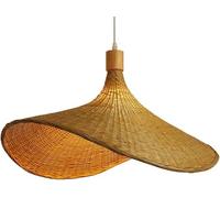 Plafonnier Suspendu tissé Bambou Naturel avec Abat-Jour Osier, en rotin Style Lanterne, Lampe au Chapeau de Paille Japonais (40 cm)