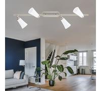 Plafonnier Suspension Barre de Spots 4 à Flammes Mobile Blanc Argent G9 L 78cm