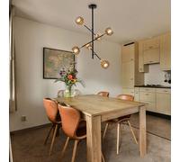 Plafonnier Suspension Bois Bras Pivotant E14 6-Flammig Métal Noir