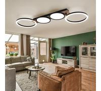 Plafonnier Suspension Bois Lampe Salle à Manger Anneaux Pivotant LED L 108,5 CM