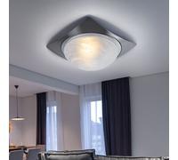 Plafonnier intérieur cage d'escalier salon lampe applique verre albâtre blanc effet lumière, métal brossé, 1x E27, L 26 cm