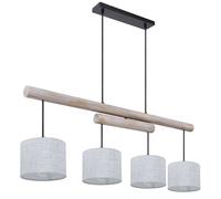 Plafonnier Suspension Hauteur réglable Salle à manger Lampe de plafond Bois poutre rustique, abat-jour tissu gris, métal noir, LxlxH 113x18x120 cm