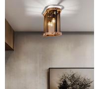 Plafonnier Suspension Holzleuchte Brun Foncé Gitterschirm Noir 3x E27