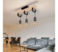 Plafonnier Suspension Holzleuchte Campagne 3 à Flammes Optique Bois Noir E27