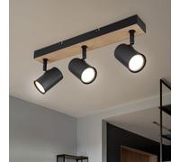 Plafonnier Suspension Lampe Bois Luminaire de Salon Barre de Spots Pivotant