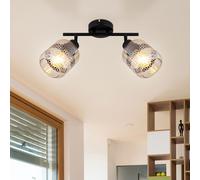 Plafonnier Suspension Lampe de Chambre à Coucher Noir 2 à Flammes Verre Réglable