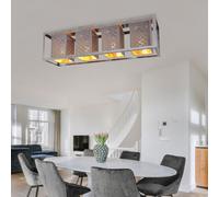 Plafonnier Suspension Lampe de Chambre Tissu 4 à Flammes Gris Or L 75 CM