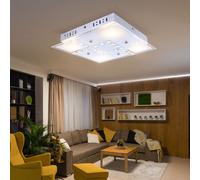 Plafonnier cristaux lampe de salon plafonnier verre, aluminium, 4x LED 5W 400Lm blanc chaud, LxlxH 32x32x6,5 cm