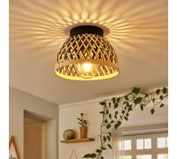 Plafonnier Suspension Lampe de Salon Bambou Abat-Jour Boho Noir Braun E27