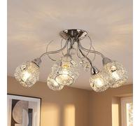 Plafonnier plafonnier cristal lumière chambre lampe salon cristal décor 5 ampoules, cristaux acryliques métal clair argent chrome, 5x douilles E14, DxH 54x22 cm