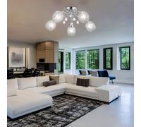 Plafonnier Suspension Lampe de Salon Cristaux 5 à Flammes Argent E14 D 54 CM