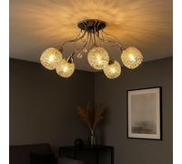Plafonnier plafonnier cristal lumière chambre lampe salon cristal décor 5 ampoules, cristaux acryliques métal clair argent chrome, 5x douilles E14, DxH 54x22 cm