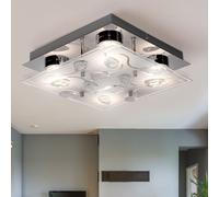Plafonnier LED plafonnier de salon verre avec cristaux chrome, clair satiné, 4x 5 watts 4x 400 lumens 3000K, LxlxH en 22 x 22 x 7 cm