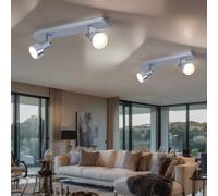 Plafonnier spot 2 lampes, plafonnier orientable 2 spots chrome, 2x LED 3,2W 240Lm blanc chaud, LxPxH 34x7x14 cm, lot de 2