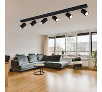Plafonnier Suspension Lampe de Salon Spot Noir Réglable 6 à Flammes