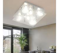 Plafonnier Suspension Lampe de Salon Verre Métal 6 à Flammes Clair LED L 33cm