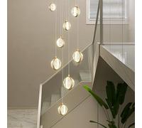 Plafonnier Suspension Lampe Escalier Lustre Boule de Verre Lustre LED, Suspension Escalier Longues Suspensions Longueur Réglable Cages d'Escalier et Salon, 5 têtes-6 têtes (8