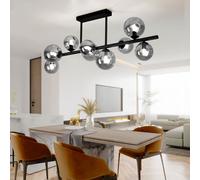 Plafonnier Suspension Lampe Salle à Manger Verre Boules Noir 9x G9 LED L 86 CM