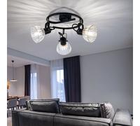 Plafonnier plafonnier spot lampe salon lampe cuisine, spots mobiles 3 ampoules, métal verre noir clair, douilles E14, DxH 25x18cm