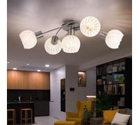 Plafonnier Suspension Lampe Spot Luminaire Sportif 5 Feux Verre Blanc Métal E27