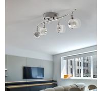 Plafonnier Suspension Lampe Spot Salon 4 à Flammes Verre Argent LED L 63cm
