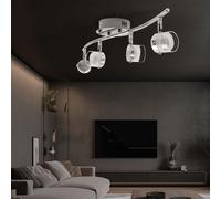 Plafonnier Suspension Lampe Spot Salon 4 à Flammes Verre Argent LED L 63cm