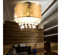 Plafonnier Suspension Lustre en Cristal Lampe de Salon Lustre Or Tissu