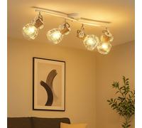 Plafonnier spot de plafond 4 flammes métal bois E27 spot barre 4 flammes blanc, spot orientable, 4x E27, LxlxH 72x32x20 cm