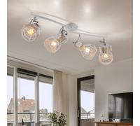 Plafonnier spot de plafond 4 flammes métal bois E27 spot barre 4 flammes blanc, spot orientable, 4x E27, LxlxH 72x32x20 cm