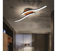 Plafonnier LED salon plafonnier 2 flammes aspect bois, moderne, métal acrylique opale noire, 2x LED 12W 800Lm 3000K, HxLxP 7,5x51x13 cm