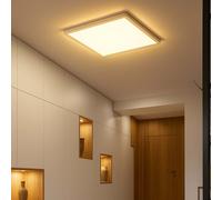 Plafonnier salle de bain Lampe LED Plafonnier IP44 Panneau LED, 3 niveaux via interrupteur mural, rétro-éclairage, blanc, 18W 1600Lm blanc chaud, LxH 29,4x2,5