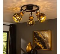 Plafonnier Luminaire de Salon Couleur Or Noir Spots Réglable