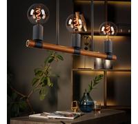 Plafonnier plafonnier lampe de salon lampe de table à manger lampe en bois lampe en bois, 3 ampoules rétro, métal noir marron poutres en bois, E27, LxLxP 49x6x35cm