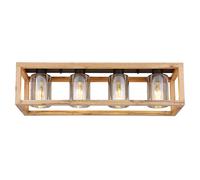 Plafonnier table à manger rétro rustique Plafonnier salon bois, MDF verre fumé métal, 4 flammes E27, LxLxH 75x20x22,5 cm