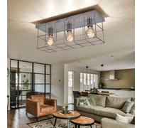 Plafonnier Suspension Luminaire de Salon 3 à Flammes Couleur Zinc Cage L 60 CM