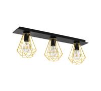 Plafonnier TARBES 2 E27 3X40W en acier noir et laiton 770x175x245mm