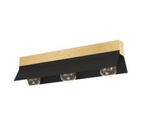 Plafonnier TARRAFO E27 3X40W en acier et bois noir et marron 640x150x155mm