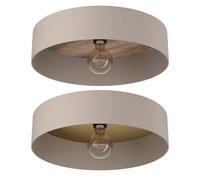 Plafonnier Taupe Lampe de salon ronde Plafonnier E27 Lampe de chambre à coucher Laiton, acier Bois, DxH 42 x 16 cm