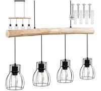 Plafonnier - TECTAKE - Lampes suspendues WOODY style industriel poutre en bois et 4 ampoules 40 W - 82 x 13,5 x 140 cm