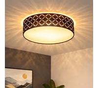 Plafonnier textile noir Lampe de plafond noir or Lampe de salon ronde, métal, satiné, 2x 7W 806Lm blanc chaud, DxH 38x10 cm