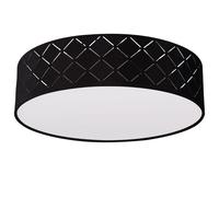 Plafonnier textile noir plafonnier noir or luminaire de salon rond, métal, finition satinée, 2x 7W 560Lm blanc chaud, DxH 38x10 cm