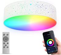 Plafonnier Tissu Led Connecté Wifi Smart I Ø39 Cm I Cct I Rvb I App Et Télécommande I Dimmable I Commande Vocale I Ios & Android I Ciel Étoilé