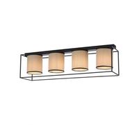 Plafonnier Tissu Métal 80 Cm Long 4X E27 Noir Beige Moderne Lampe De Plafond