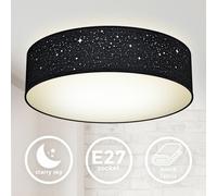 B.K.Licht plafonnier tissu noir avec décor étoile, éclairage plafond chambre, salon, salle à manger, 2 douilles E27 pour ampoules
