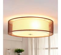 Plafonnier Tobia Lindby, dimmable, marron, Salon / Salle à manger, Textile / Tissu / Soie, Moderne, Plafonnier Tissu