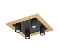 Plafonnier VAL1 GU10 4X4,5W en acier et bois noir et marron 370x370x100mm