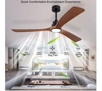 Plafonnier ventilateur 60 pouces grand format, 3 pales bois massif, double commande murale et télécommande, 6 vitesses rotation bidi